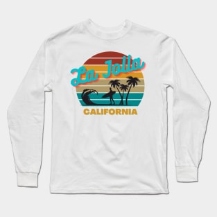 La Jolla California Retro Vintage Sunset Typography Long Sleeve T-Shirt